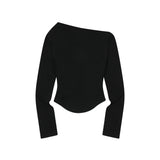 リブレオフショルダーアンバランス長袖Tシャツ (3Color)