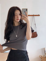 ND Basic Rib Crop Short Sleeve T-shirt (6color)