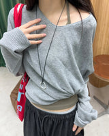 レト リネン Vネック サマー ニット