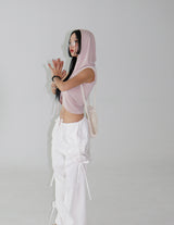 ribbon string shirring wide pants