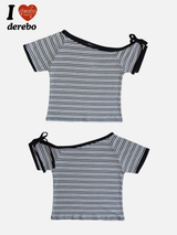 エッジ アンバランス ショルダー ストライプ 半袖 Tシャツ