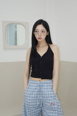 VネックホルターネックパッドスリーブレスTシャツ