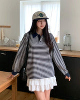 Luke Color Matching Stripe Rugby Sweatshirt