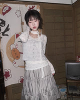 (2color) Ditsy Floral Lace Neck Long Sleeve Tee [Scarf Set]