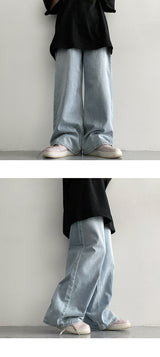 [Summer long pants!] Dabber vintage washed wide denim pants