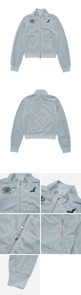 [24SS] SYMBOL NEEDLEWORK MESH CROP JACKET DARK MINT