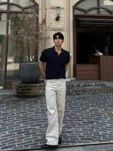 Botton linen collar single knitwear