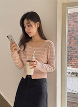 ボーダーカシミアケーブルニットカーディガン (5color)
