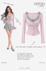 Lady Pink Gray Layered Long-Sleeve Top