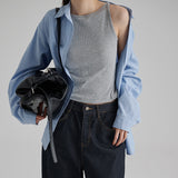 [Rosena] Ribbed Boat Neck Cropped Sleeveless - 5color