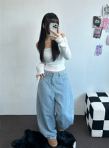 セミバルーンワイドバルーンデニムロングパンツ 💙🩵🤍🩶4カラー