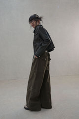 Studded pattern cotton pants
