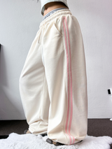 TRACK THREE LINE WIDE PANTS 🤍🎀 FLEECE- PICKABLE 💕🤎🖤5COLOR