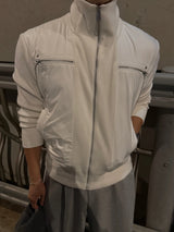 Banded zipper knit puffer jacket
