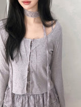 BN Check Frill Bustier + Cardigan + Tie Set (3color)