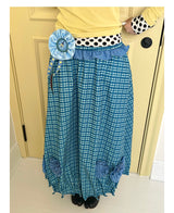 UnsocialNight2025 Autumn New Original Blue Plaid Stitching Casual Flower Flower Skirt Women
