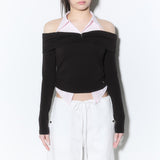 (3rd reorder) shirts layered off shoulder top - brown
