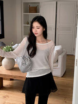 See-through Boat Neck Linen Knit (6color)