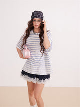 Lace Stripe Mix Slim Fit T-Shirt
