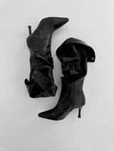 Wrinkle button stiletto heel [leather]