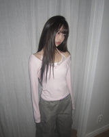 Matan Stripe Halter V-Neck Long Sleeve T-Shirt Set
