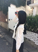 キミ フリル レース リボン ロングスリーブ ブラウス