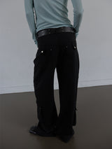 TWO BUCKLE RING BELT / BLACK
