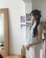 [ mist touch ] obisi ribbon shirring chiffon bl