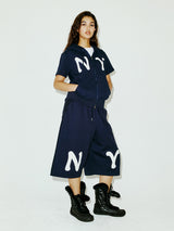 NY アップリケSSフードジップアップ NAVY