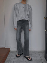 +5cm Grayish Blue Stone Bootcut Denim Pants (236)