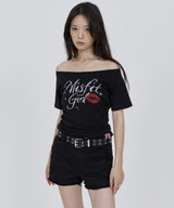 CONY MISFIT KISS GLITTER OFF SHOULDER TEE / BLACK