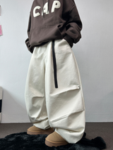 ツーピンタックリベットベルトバルーンロングパンツ🤎🖤💙3カラー