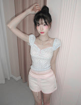 [Limited quantity] Coquette Lace Shirred Fold-Over Shorts