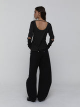 Slit Sleeve Top_Charcoal