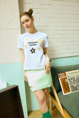 Campus Lover With Star Crew Neck Light Gray Women's Short-Sleeved T-Shirt [For women]