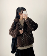 モリーシックキルティドパターンダンブルフリースフードジップアップ
