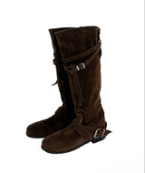 press matte buckle suede long boots (2.5cm)