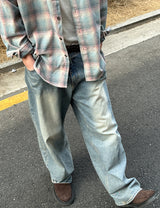 SAND MID BLUE WIDE DENIM PANTS