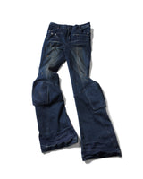 PADDED FLARED BLUE DENIM PANTS