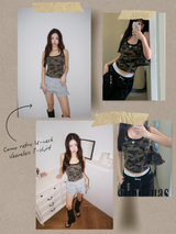 カーモレトロUネックノースリーブTシャツ