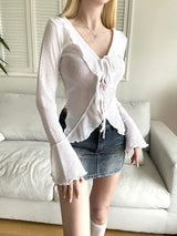 1455. Mar ruffle ribbon cardi (3color)