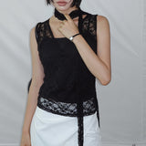 [Plia] Flower Lace V-Neck Layered Sleeveless Top - 3 Colors