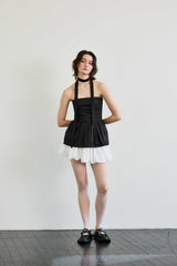 NOVA SMOCKED SCARF TUBE TOP / BLACK