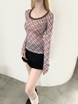 1464. Check mesh long sleeve T (2color)
