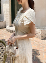 26SS★ Ruckbell Square Neck Embroidered Tulip Pintuck Long One Piece