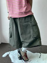 Down Loaf Two-Style Pigment Balloon Cargo Bermuda Shorts 3color