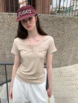 [ORIGINAL] ユープボタンスリム半袖Tシャツ