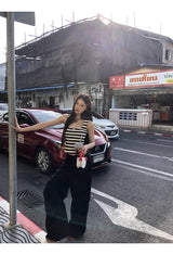 レースブラックサイドシャーリングカジュアルパンツ
