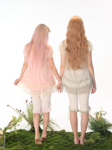 Rose Island フローラル アシンメトリー パッチワーク ヴィンテージ スリムクロップドパンツ