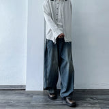Curved Striped Washed Denim Trousers